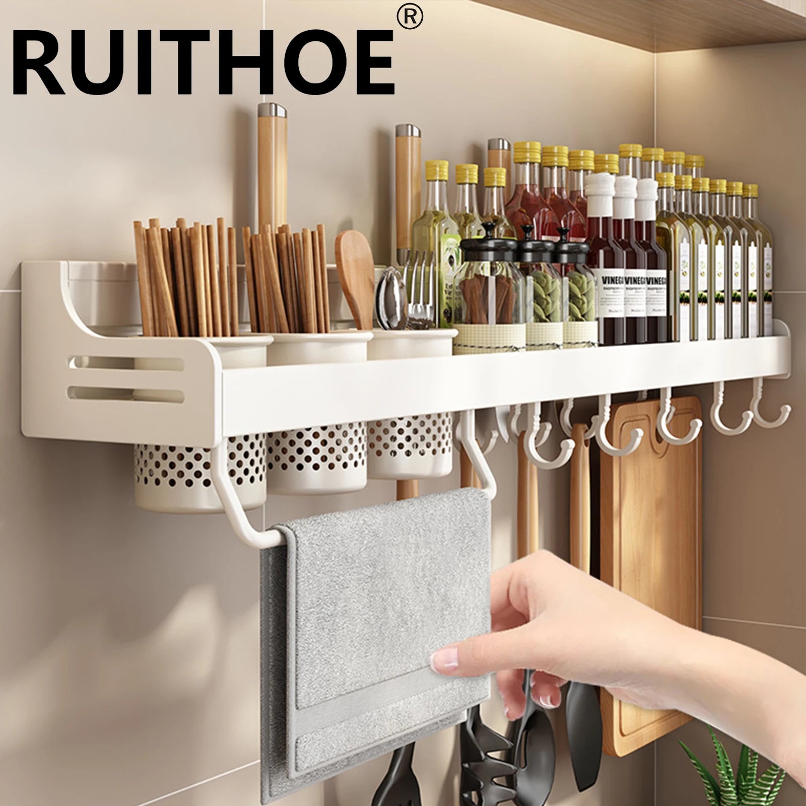 Kitchen Organizer Shelf Wall-Mounted Spice Storage Rack Kitchen Knife Holder Wall Seasoning Chopstick Spoon Shovel Storage Sheif