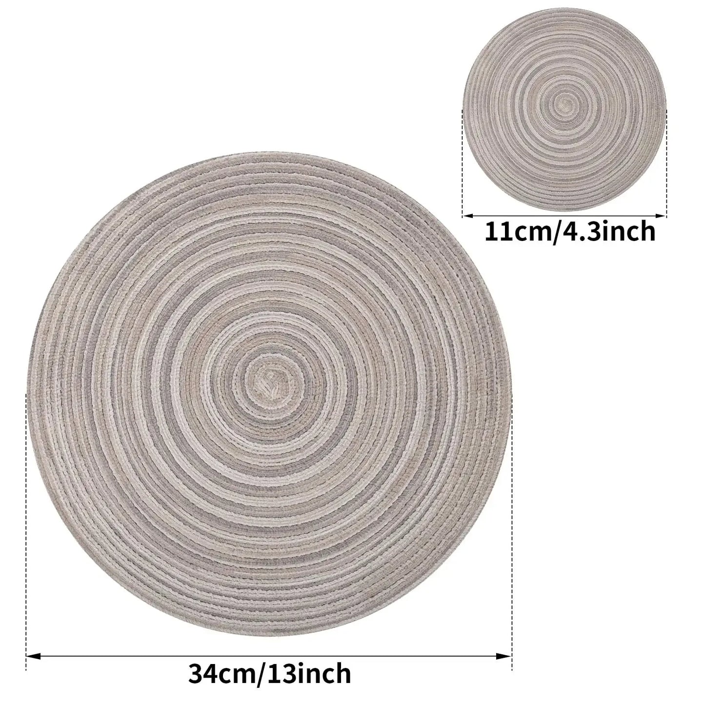 Set of 6 Braided Woven Round Placemats and Coasters - Washable Heat Resistant Table Mats for Dining Table